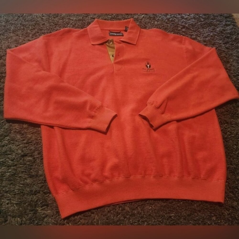 Page & Tuttle Men’s Collared 1/4 Button Burnt Orange Fleece Golf Pullover NWOT